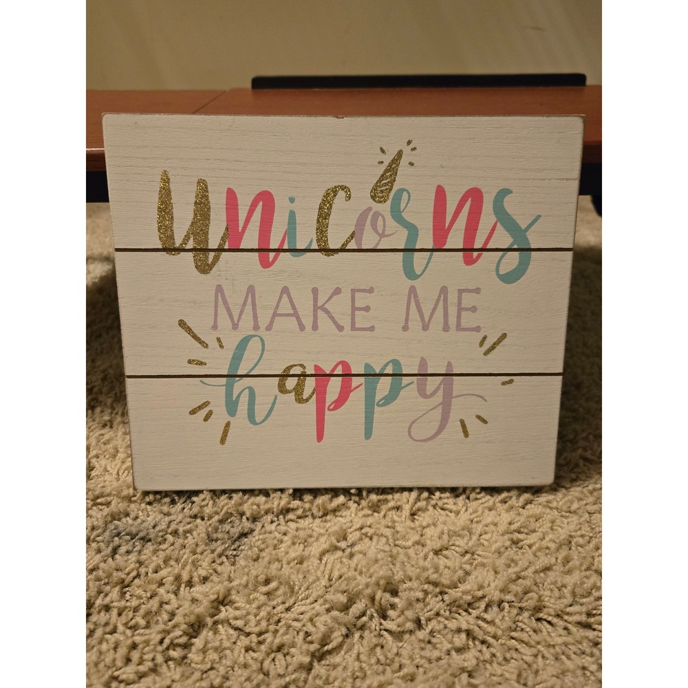 Hobby Lobby Unicorns Make Me Happy Wood Box Sign Glitter Wall Decor 589820
